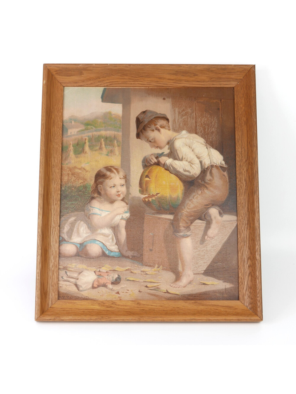 Antique 1872 B.F. Reinhart Halloween Chromolithograph Mischief Brewing Framed